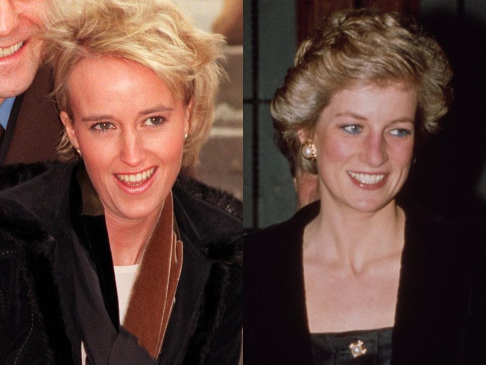 close up of Amy Seccombe's face; close up of Princess Diana's face