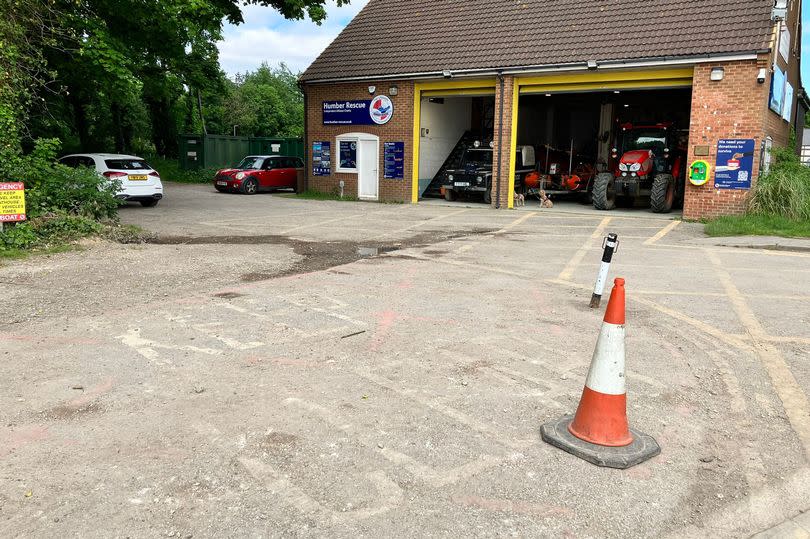 Keep clear floor markings and yellow lines outside the Humber Rescue boathouse