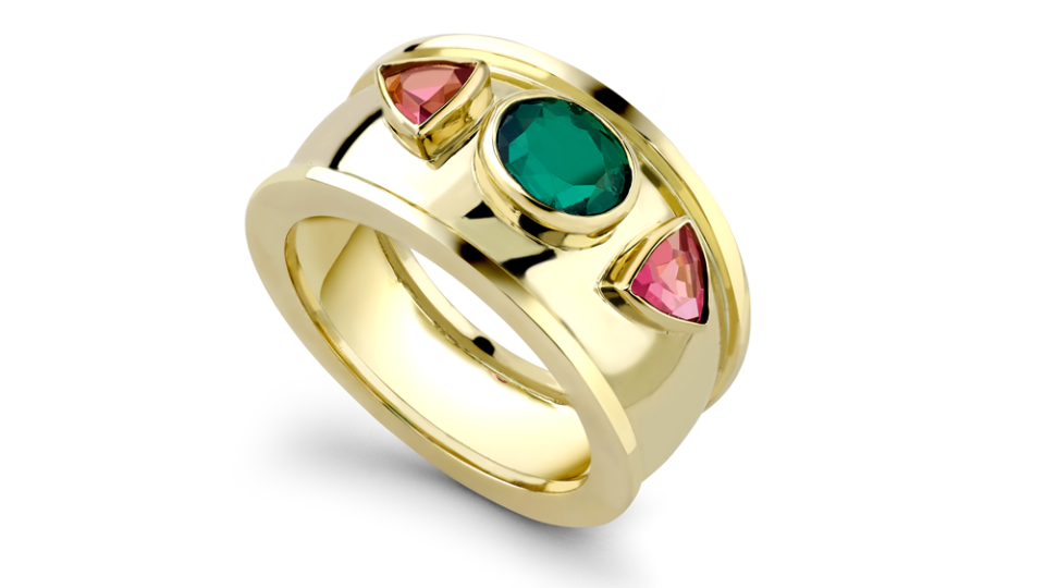 Theo Fennell Gold, Emerald an Rubellite Ring