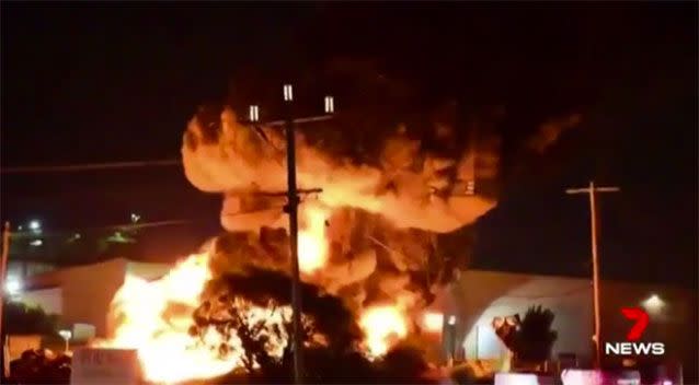 Archer sparked a large blaze at a Yarraville factory, setting a pile of car tyres alight. Picture: 7 News