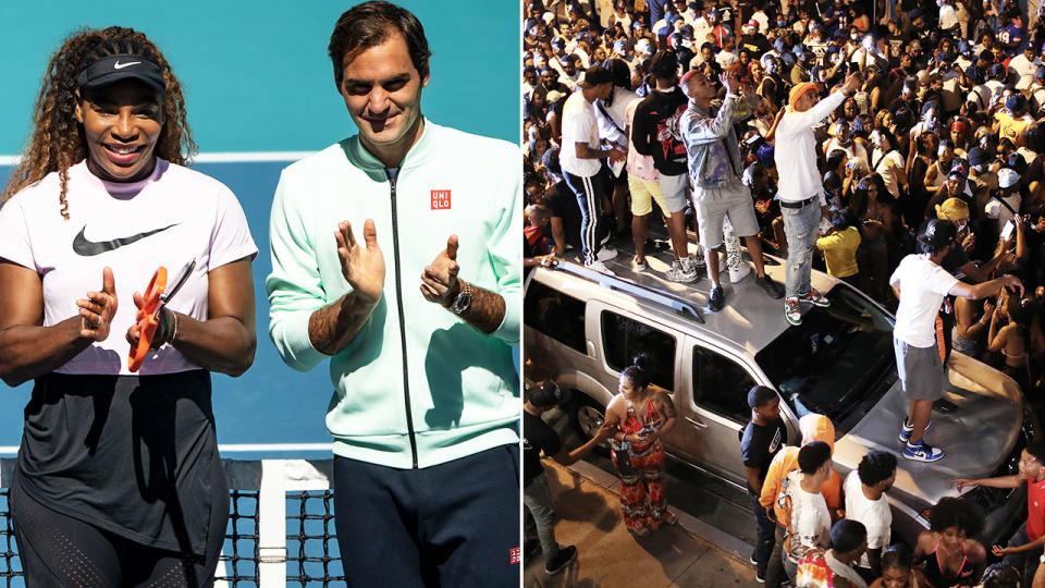 Serena Williams and Roger Federer, pictured here at the Miami Open in 2019.