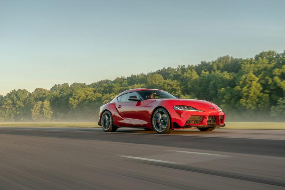 <p>The <a href="https://www.caranddriver.com/toyota/supra" rel="nofollow noopener" target="_blank" data-ylk="slk:new Supra;elm:context_link;itc:0;sec:content-canvas" class="link ">new Supra</a> proves, what few others in the last 13 years of Lightning Lap could, that horsepower and weight can only get you so far. At 10.1 pounds-per-horsepower the <a href="https://www.caranddriver.com/features/a29390290/2020-toyota-supra-premium-lightning-lap/" rel="nofollow noopener" target="_blank" data-ylk="slk:Supra lands amid 500-hp behemoths;elm:context_link;itc:0;sec:content-canvas" class="link ">Supra lands amid 500-hp behemoths</a> including the 2006 Corvette Z06 and Viper SRT10. With a well-controlled suspension and steering that doesn't ever do too much, the Supra drives faster than some of the cars you might think it has no business beating.</p>