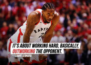 Toronto Raptors' Kawhi Leonard explains his old high school and college catch phrase "<a href="https://ca.sports.yahoo.com/raptors-kawhi-leonard-board-man-explanation-050327500.html" data-ylk="slk:Board man gets paid;elm:context_link;itc:0;sec:content-canvas;outcm:mb_qualified_link;_E:mb_qualified_link;ct:story;" class="link  yahoo-link">Board man gets paid</a>."