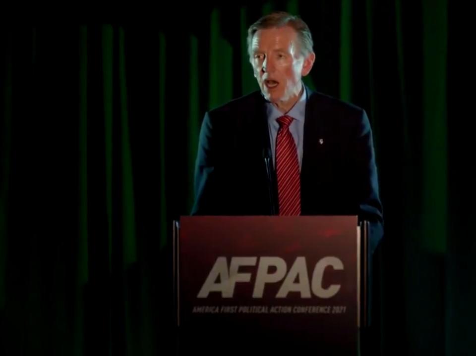 <p>Republican congressman Paul Gosar appearing at AFPAC on Friday</p> (@amfirstreels / Twitter)