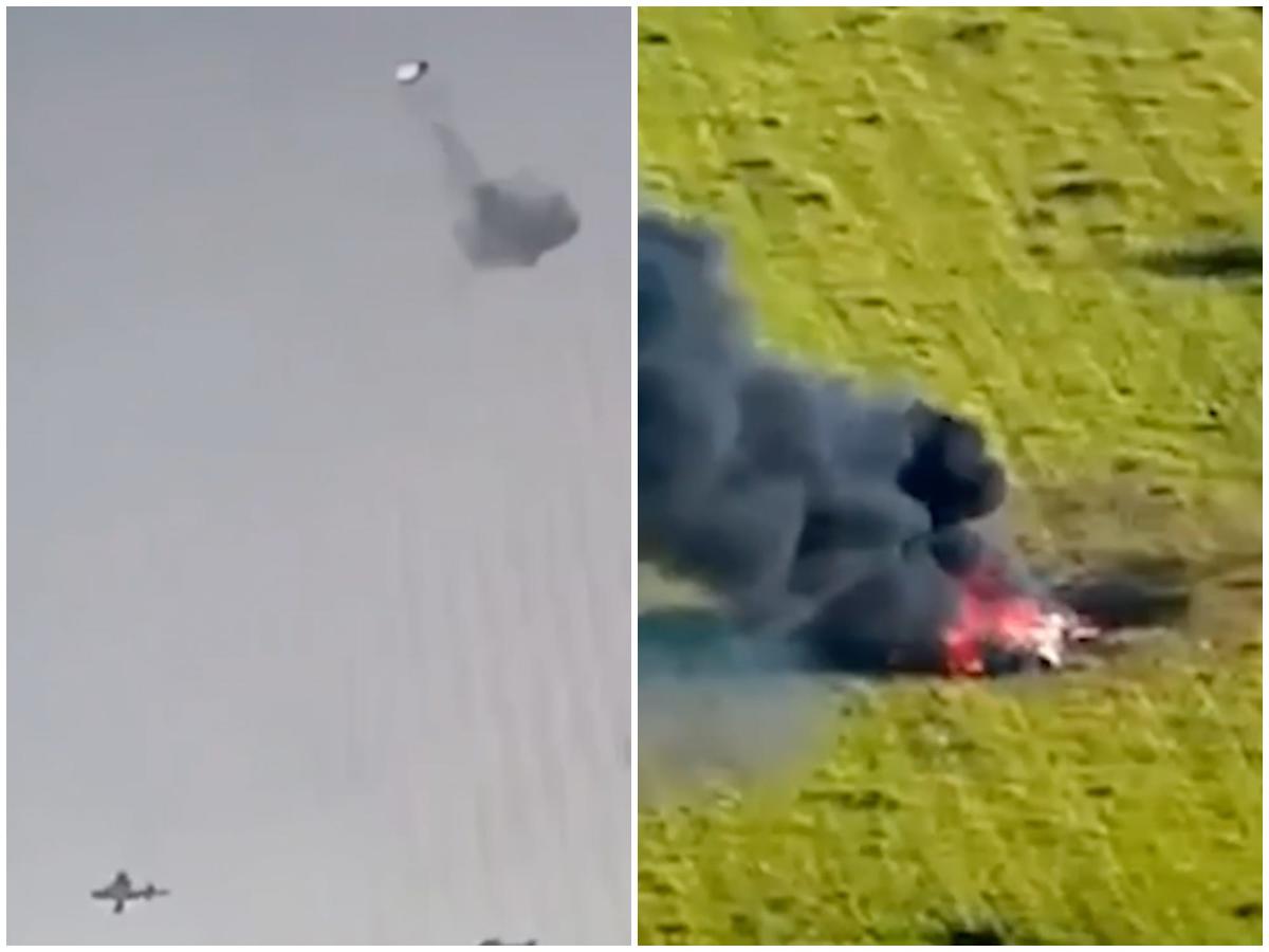 Украинска бригада разпространи кадри от сваления руски самолет в понеделник.Кадрите