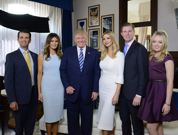 U.S. President Donald Trump and his family. Photo from Getty Images.