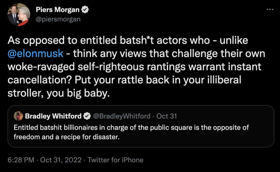 Piers Morgan criticised Bradley Whitford days before he was invited onto his TV show (Twitter)