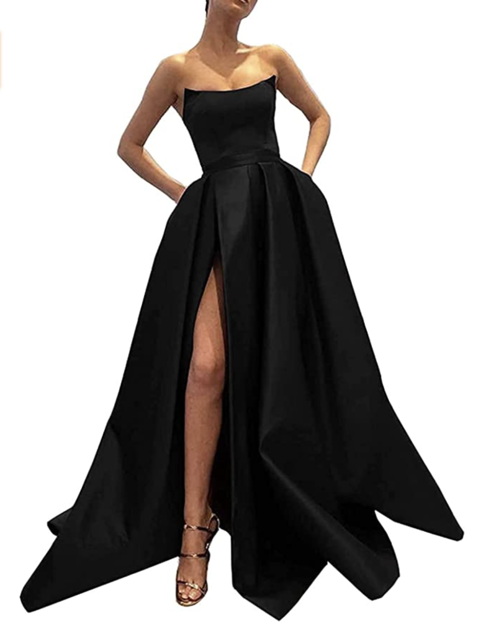 Long Strapless Satin Prom Dress