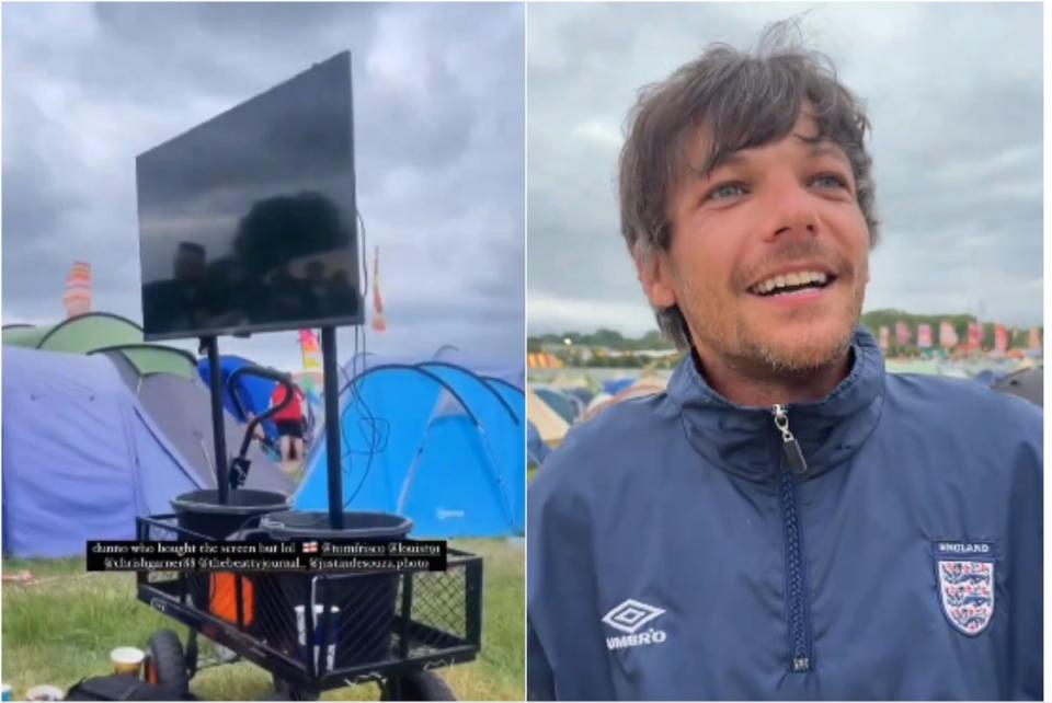Louis Tomlinson brought a TV to Glastonbury so fans could watch England v Slovakia (X/Twitter)
