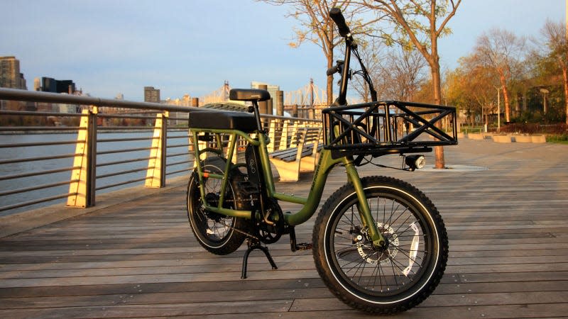 A photo of the RadRunner 2 electric bike at sunset. 