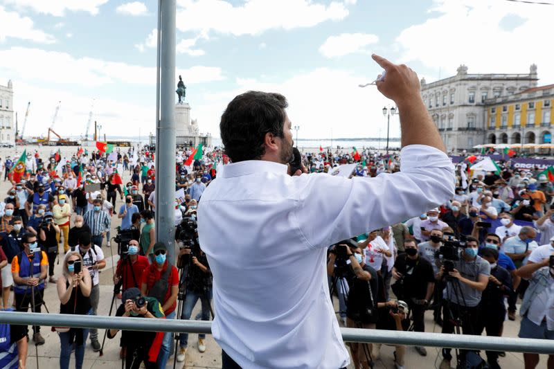 Supporters of Portugal's far-right Chega protest in Lisbon