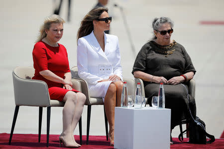 U.S. first lady Melania Trump (C) sits next to Israeli Prime Minister Benjamin Netanyahu's wife Sara (L) and Nechama Reuven, wife of Israeli president Reuven Rivlin, upon her arrival at Ben Gurion International Airport in Lod near Tel Aviv, Israel May 22, 2017. REUTERS/Amir Cohen