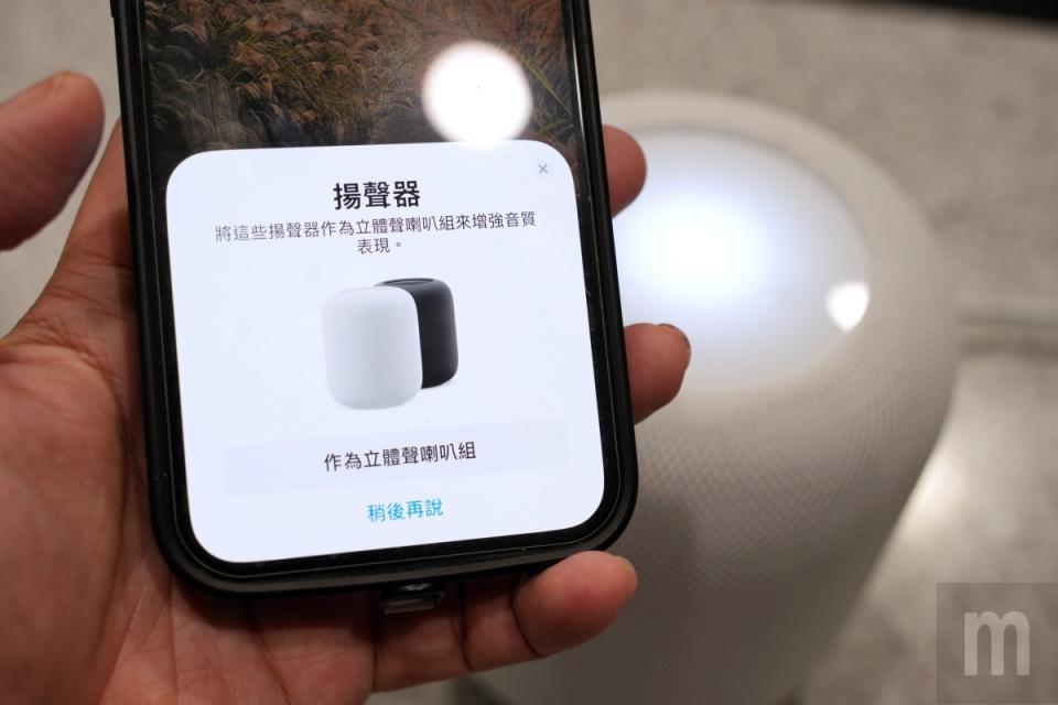 ▲若有兩組HomePod，系統也會在設定時詢問是否將其組成立體聲，或是後續在「家庭」app內設定