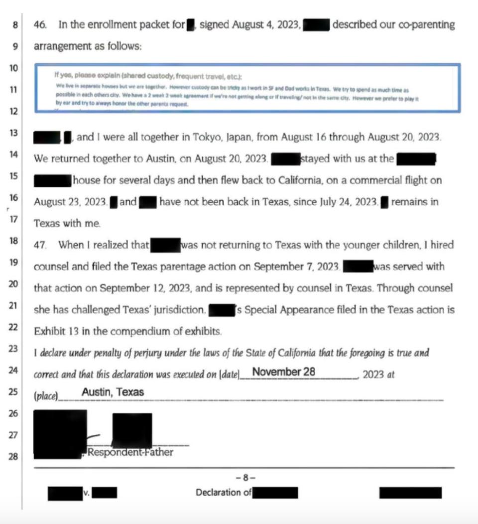 Tear sheet from court documents filed by Musk's lawyers in early December