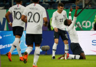 Soccer Football - International Friendly - Russia vs France - Saint-Petersburg Stadium, Saint Petersburg, Russia - March 27, 2018 France’s Paul Pogba celebrates with Lucas Hernandez after scoring their second goal REUTERS/Grigory Dukor