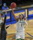 Baylor forward NaLyssa Smith (1) shoots during the first half of a college basketball game in the second round of the women's NCAA tournament at the Greehey Arena in San Antonio, Tuesday, March 23, 2021. (AP Photo/Ronald Cortes)