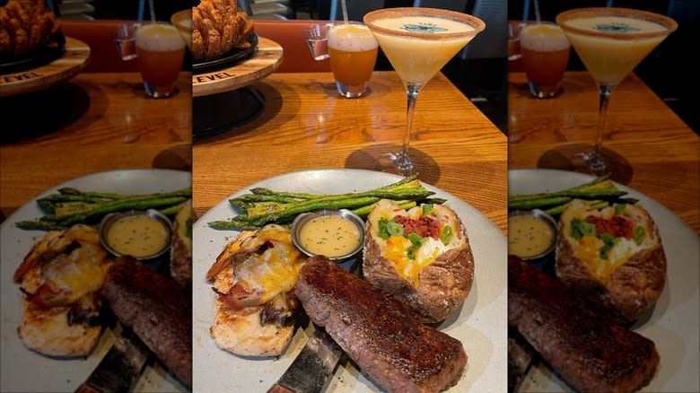 sirloin steak with loaded potato