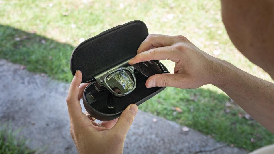 Meta Ray-Ban Stories inside of a glasses case