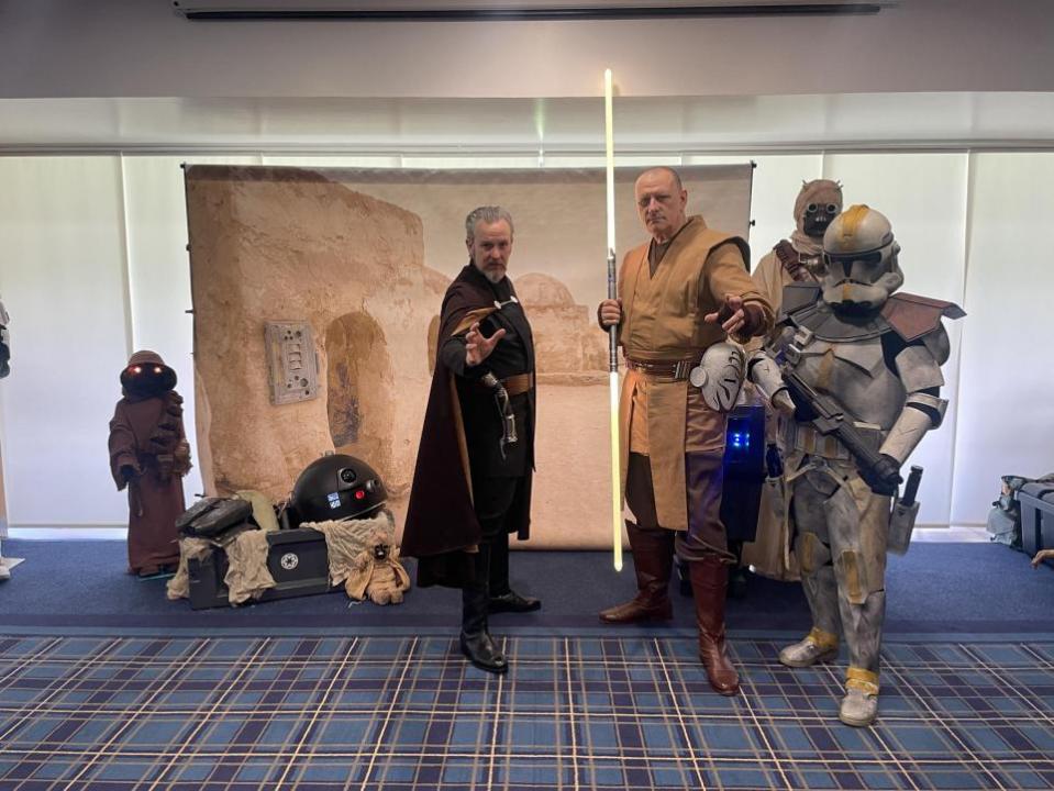 Lancashire Telegraph: Mark Johnson from Blackburn as Count Dooku; Andrew Marjoram from Middleton as a Jedi Temple Guard; and Michael Wooff from Great Harwood as a 327th Clone Trooper 
