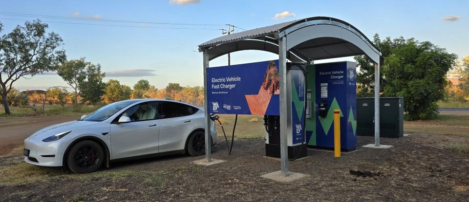 Robert's Tesla pictured charging in the Kimberley, WA.