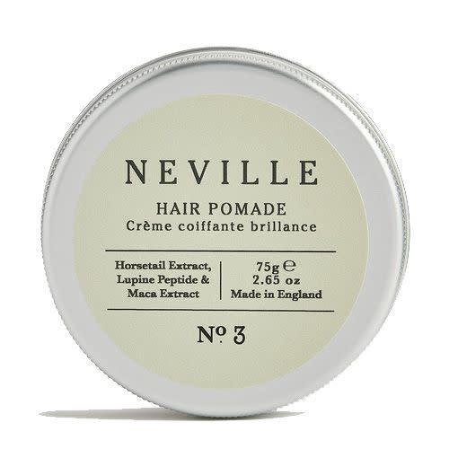 <p><a class="link " href="https://www.cowshed.com/uk/neville-hair-pomade-75g.html" rel="nofollow noopener" target="_blank" data-ylk="slk:SHOP;elm:context_link;itc:0;sec:content-canvas">SHOP</a></p><p>All-natural Neville (Cowshed’s newly designed men’s line) has created a consistent line of products perfectly suited for the modern man, its pomade included. </p><p>Ideal for creating that slightly slicker look, the horsetail extract will help strengthen your hair and the maca root extract can stimulate hair growth (winner).</p><p>Neville Hair Pomade, £14, <a href="https://www.cowshed.com/uk/neville-hair-pomade-75g.html" rel="nofollow noopener" target="_blank" data-ylk="slk:cowshed.com;elm:context_link;itc:0;sec:content-canvas" class="link ">cowshed.com</a></p>