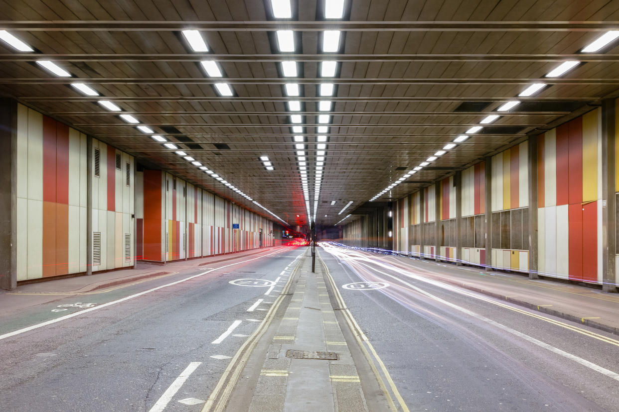 Beech Street tunnel in Barbican, City of London