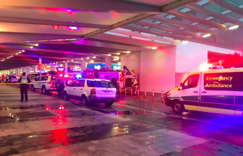 Three people have been injured after a car crashed into pedestrians outside Adelaide Airport. Source: Twitter/7NewsAdelaide