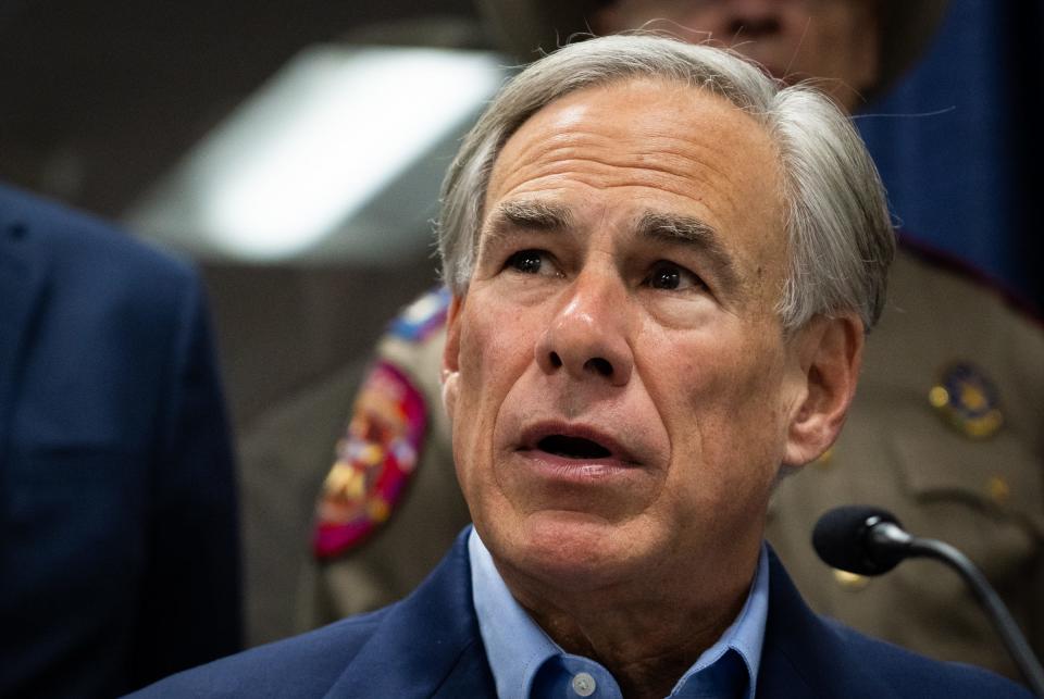 Texas Governor Greg Abbott speaks about expectations for the cold weather set to impact Texas this weekend and early next week during a press conference at the State Emergency Operations Center in Austin, Texas, Jan. 12, 2024.