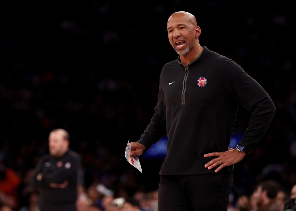 Pistons coach Monty Williams reacts during the fourth quarter of the Pistons' 113-111 loss to the Knicks on Monday, Feb. 26, 2024, in New York.