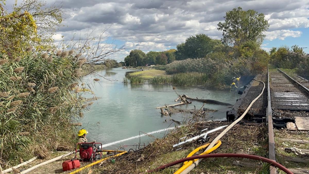 Crews tackle railway track fire in Wallaceburg