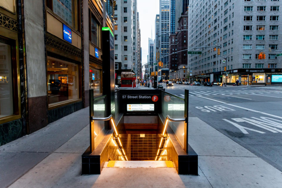 The entrance to the 57th Street Subway Station, usually an extremely busy area. Source: Getty