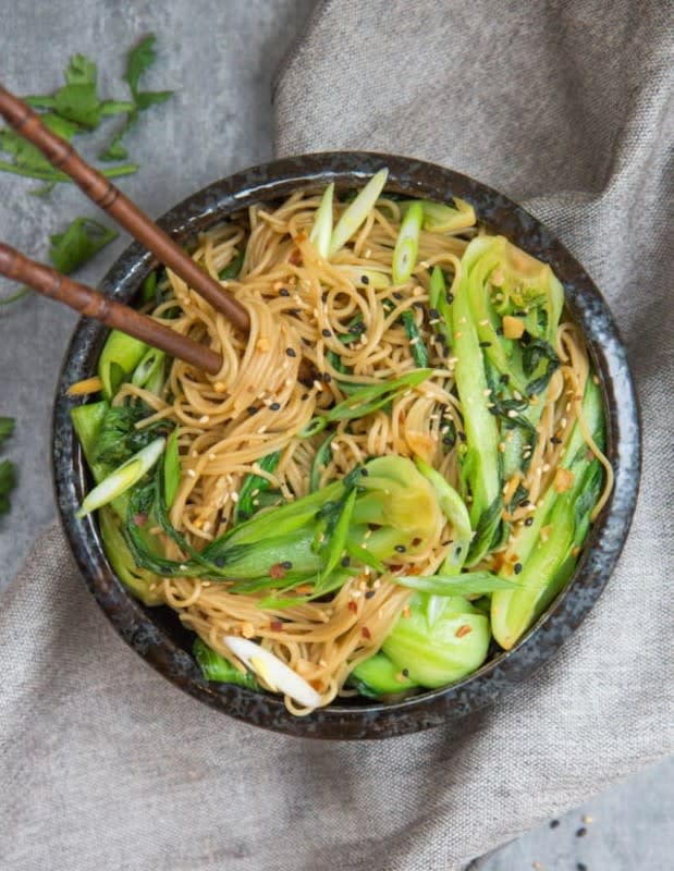 <p>These sesame ginger noodles with bok choy are quick, easy, and so delicious!</p><p><strong>Get the recipe: <a href="https://choosingchia.com/15-minute-sesame-ginger-noodles/" rel="nofollow noopener" target="_blank" data-ylk="slk:15-Minute Sesame Ginger Noodles with Bok Choy;elm:context_link;itc:0;sec:content-canvas" class="link "><em>15-Minute Sesame Ginger Noodles with Bok Choy</em></a></strong></p>