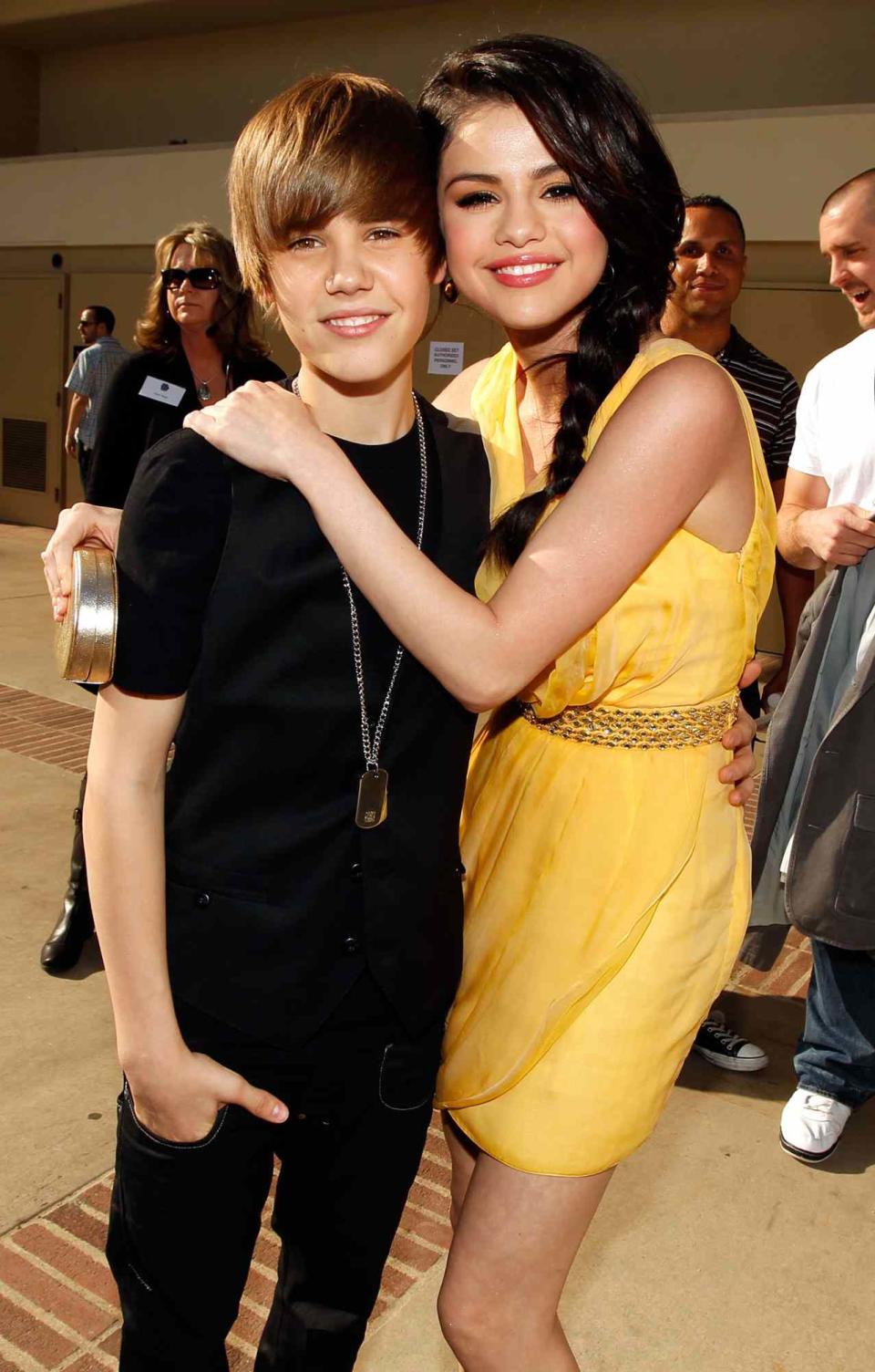 Justin Bieber and actress Selena Gomez backstage at Nickelodeon's 23rd Annual Kids' Choice Awards held at UCLA's Pauley Pavilion on March 27, 2010 in Los Angeles, California