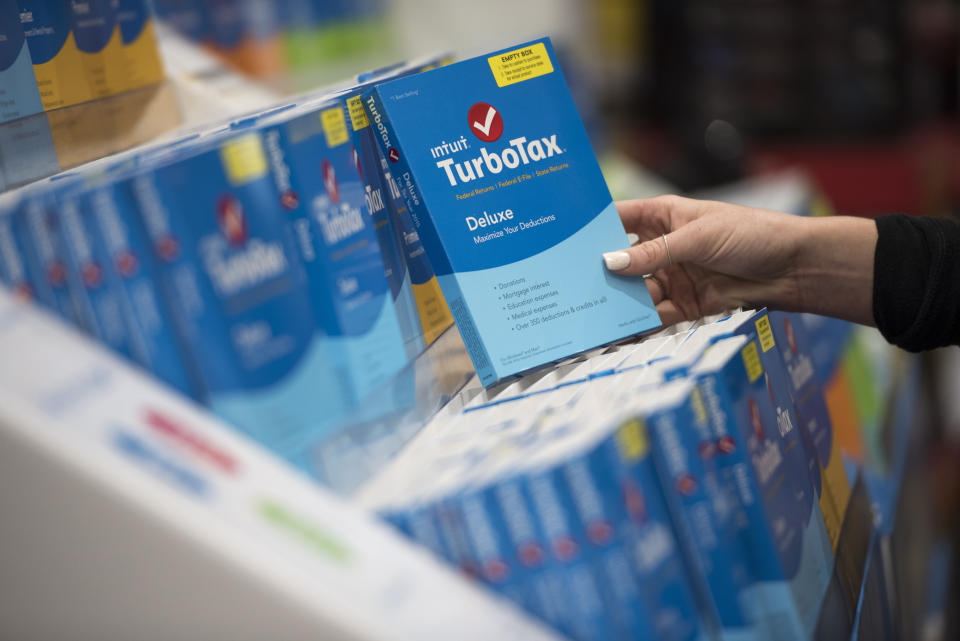 In this April 18, 2016, photo a person looks at Intuit TurboTax software on display at a retailer in Foster City, Calif. Tax returns surge over Presidents Day weekend, with the IRS saying it receives more phone calls on the day after Presidents Day than on any other day of the year. Filing online is the most accurate, safest and easiest way to file, according to the IRS. (Peter Barreras/AP Images for Turbo Tax)