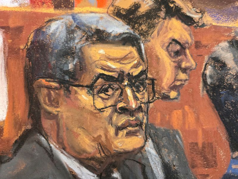 FILE PHOTO: Honduras ex-President Hernandez is shown in a sketch at a trial