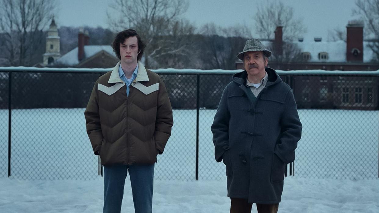  Angus Tully and Paul Giamatti in The Holdovers. 