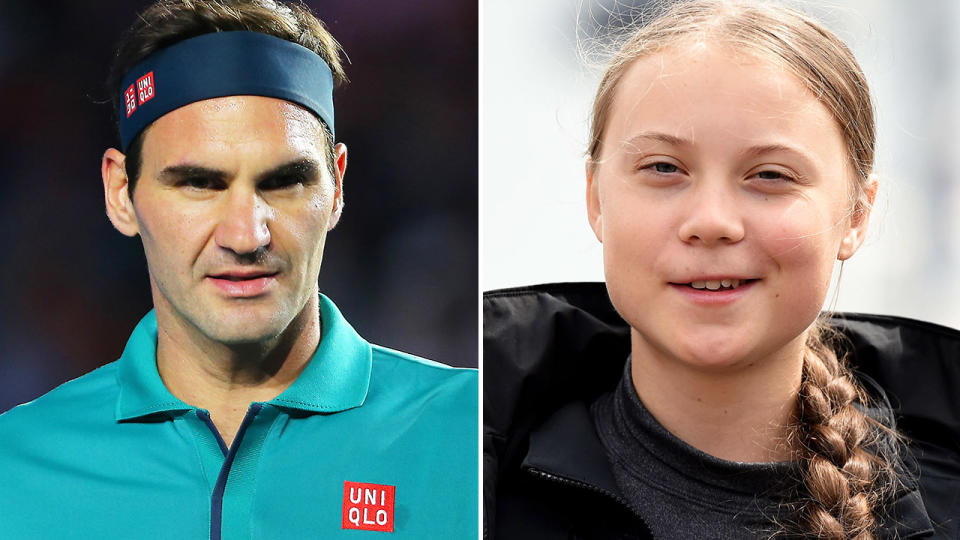 Roger Federer and Greta Thunberg, pictured here in 2019.