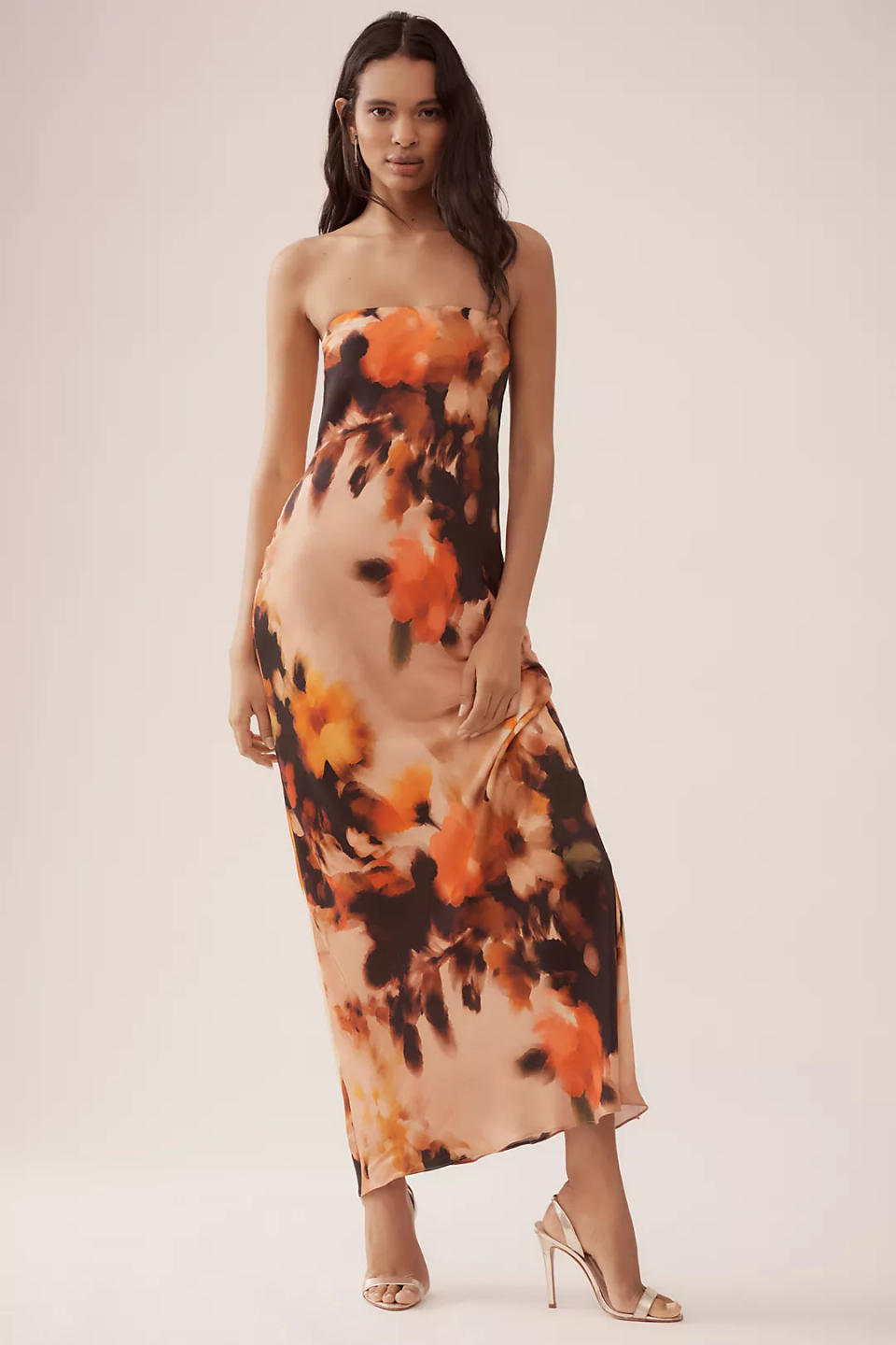 The Fleur Strapless Satin Maxi Slip Dress
