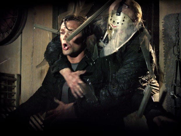 Jared Padalecki as Clay Miller and Derek Mears as Jason Voorhees in "Friday the 13th" (2009)<p>New Line Cinema</p>