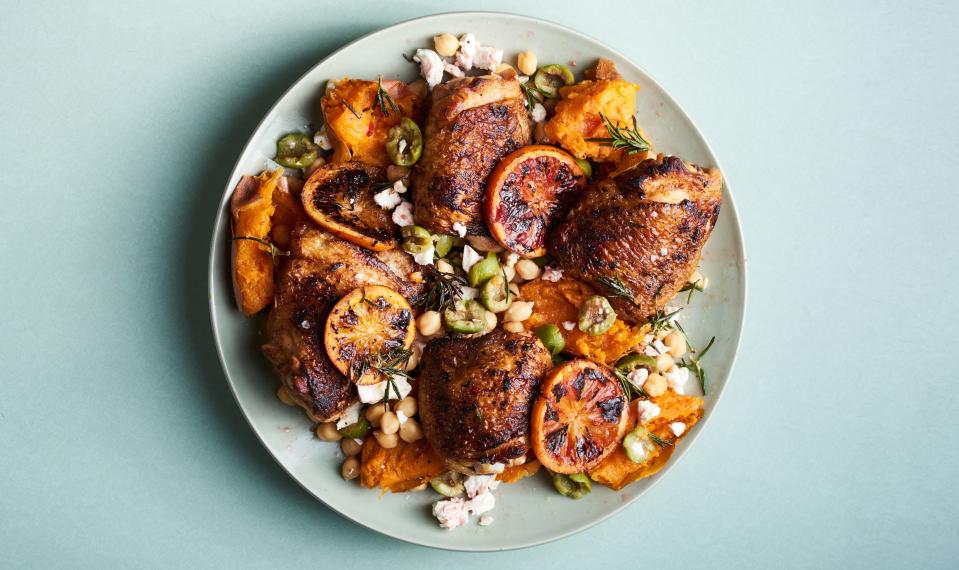 Charred Chicken with Sweet Potatoes and Oranges