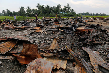 The ruins of a market which was set on fire are seen at a Rohingya village outside Maugndaw in Rakhine state, Myanmar October 27, 2016. REUTERS/Soe Zeya Tun/File Photo