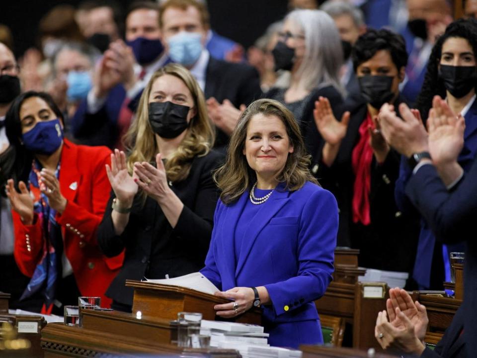 FILE PHOTO: Canada's Finance Minister Chrystia Freeland delivers the 2022-23 budget, in Ottawa