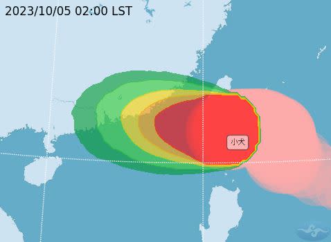 小犬暴風圈籠罩半個台灣，昨日深夜至今日整天影響最劇烈。（圖／中央氣象署）