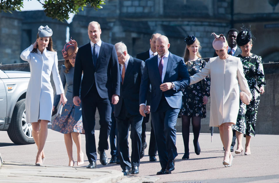 The Duke and Duchess of Cambridge and Mike and Zara Tindall attend the Easter Sunday service at St George's Chapel, Windsor [Photo: Getty]