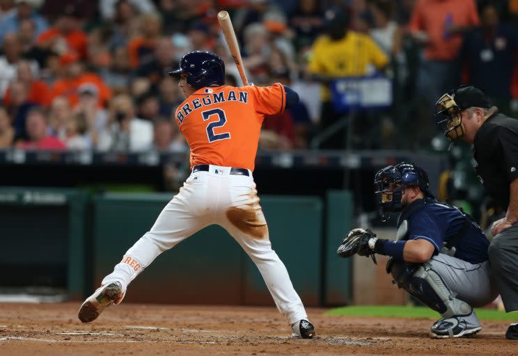 After a slow start, Astros infielder Alex Bregman is on fire at the plate. (Getty Images/Brad Mangin)