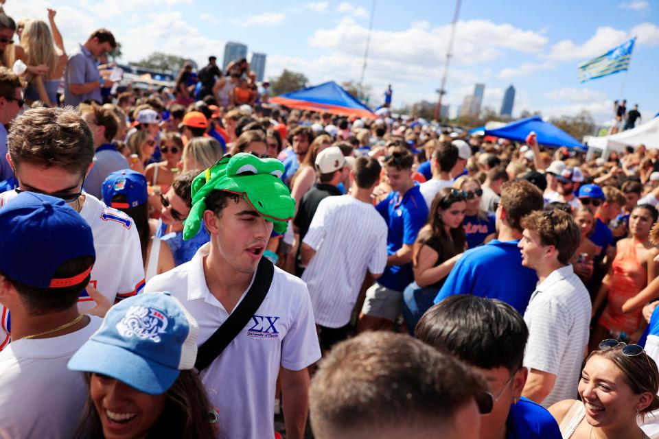 Florida Gators fans tailgate before an NCAA Football game between the Florida Gators and the Georgia Bulldogs Saturday, Oct. 28, 2023 at EverBank Stadium in Jacksonville, Fla. [Corey Perrine/Florida Times-Union]