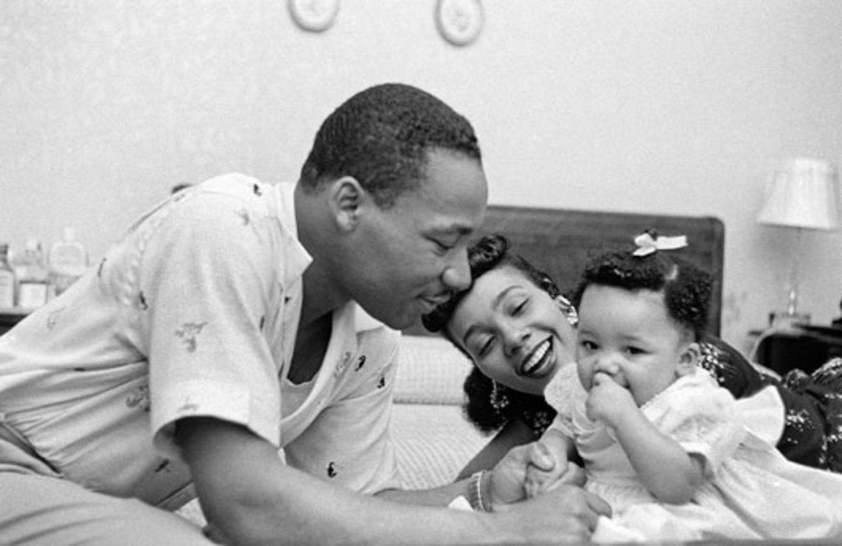 King, his wife, Coretta Scott, and their first-born child, Yolanda, shown here at home in Montgomery, Alabama in 1956.<p>Getty Images</p>