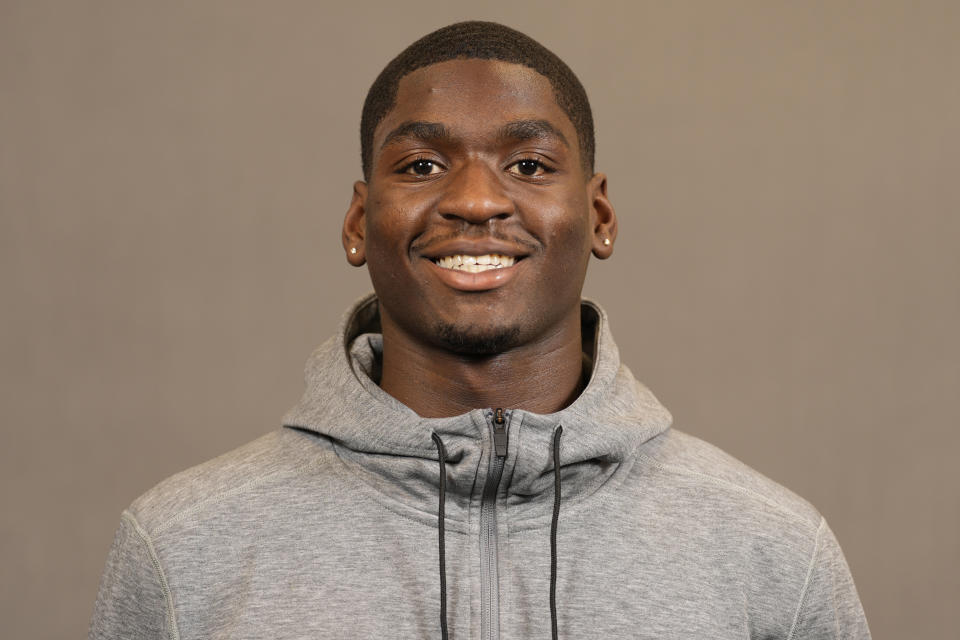 FILE - Charlotte wide receiver Grant Dubose poses for a portrait at the NFL football Scouting Combine, Wednesday, March 1, 2023, in Indianapolis. DuBose bet on himself even when nobody else dared. He accepted the only scholarship he was offered out of high school. He worked three jobs when the COVID-19 season canceled his season. He left Division II Miles College to try out with Division I Charlotte at the urging of a friend. Then after two good seasons with the 49ers, now he could see the payoff -- going from bagging groceries and working Wal-Mart shifts to a pro football career. (AJ Mast/AP Images for the NFL, File)