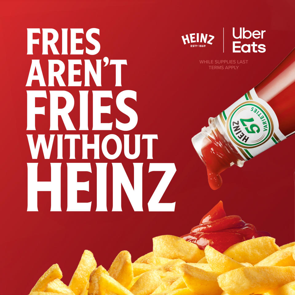 Heinz is teaming up with UberEats to offer $5.70 off orders that include french fries. (Heinz)