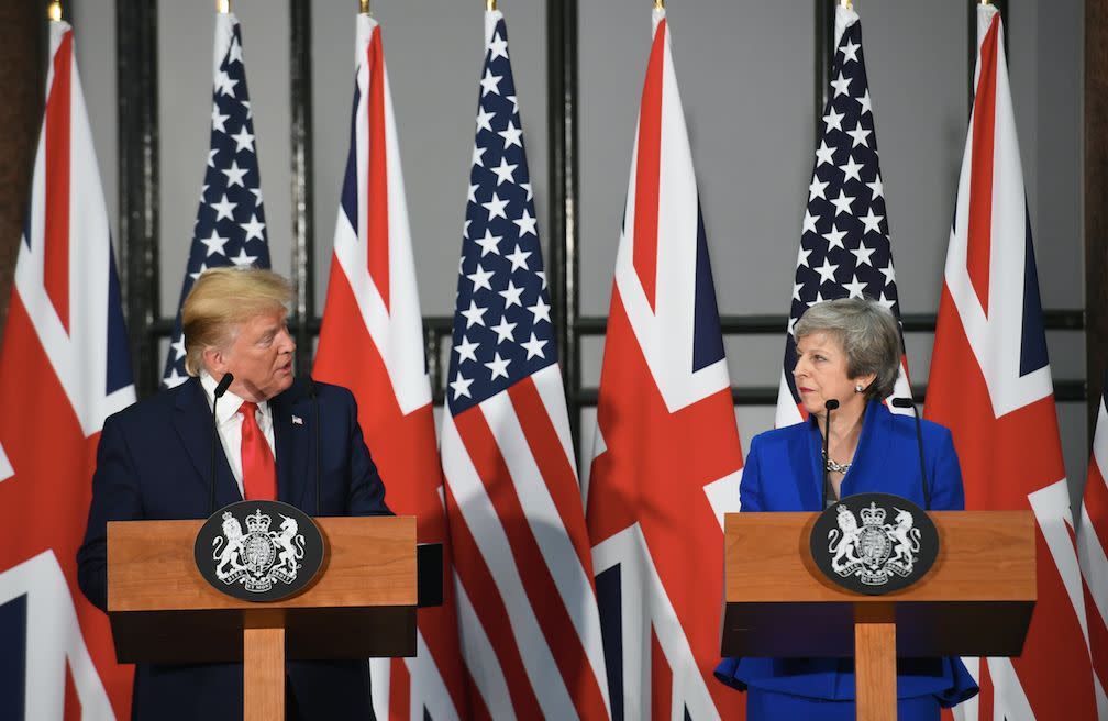 Donald Trump and Theresa May give a joint press conference at the Foreign Office in London (Picture: PA)